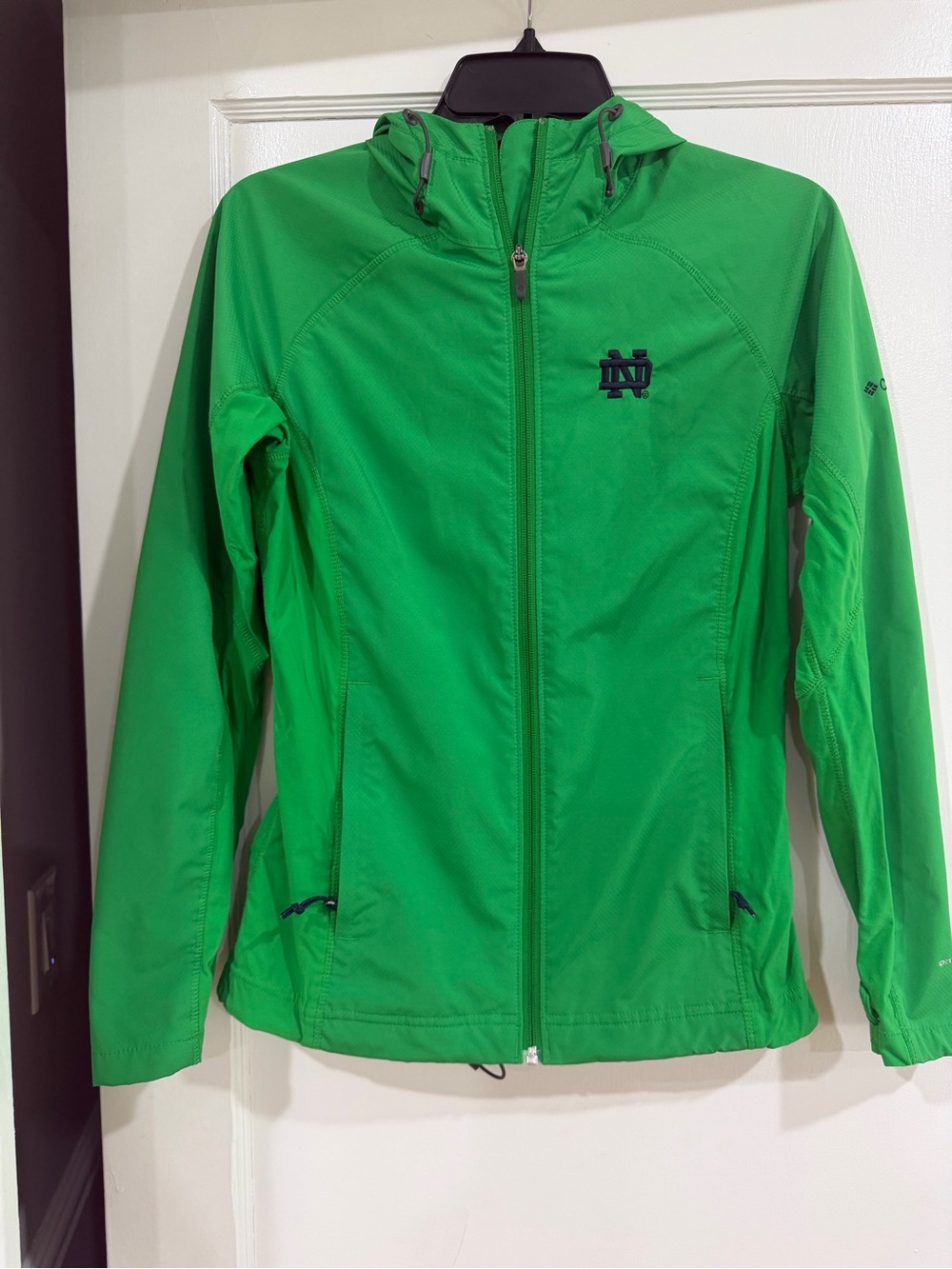 Columbia notre dame Hooded Sport Jacket with Navy Logo small